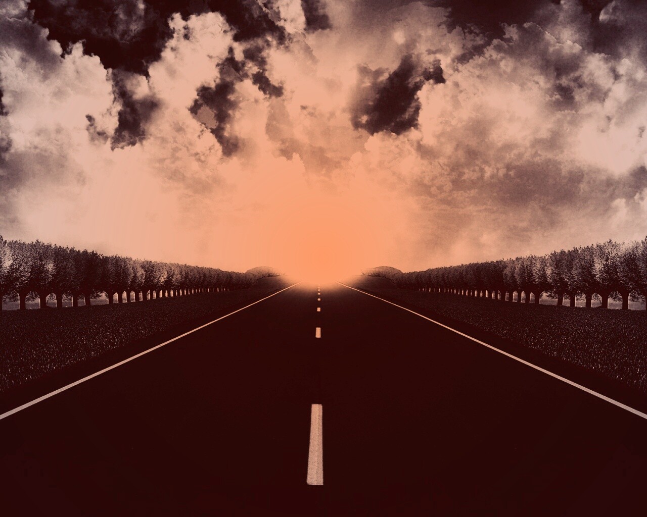 Дорога на закат обои