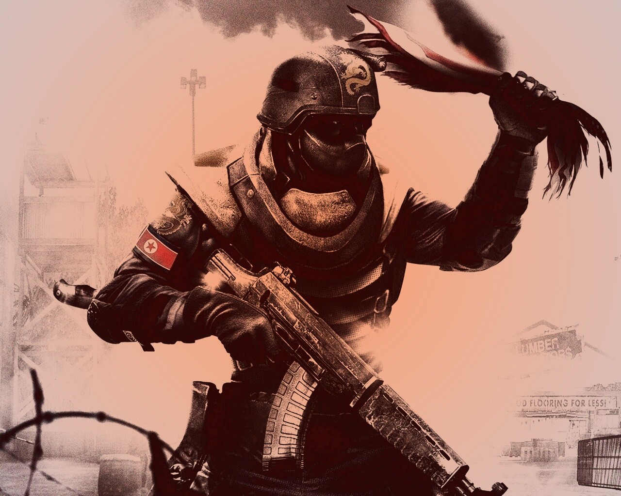 Китайский солдат жжет американский флаг обои