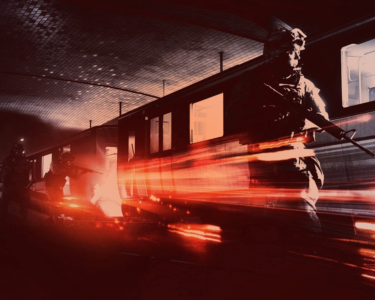 Солдаты на станции метро обои