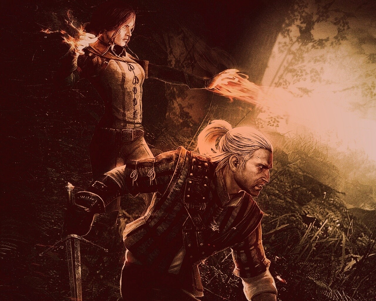 Геральт и Трисс в бою обои