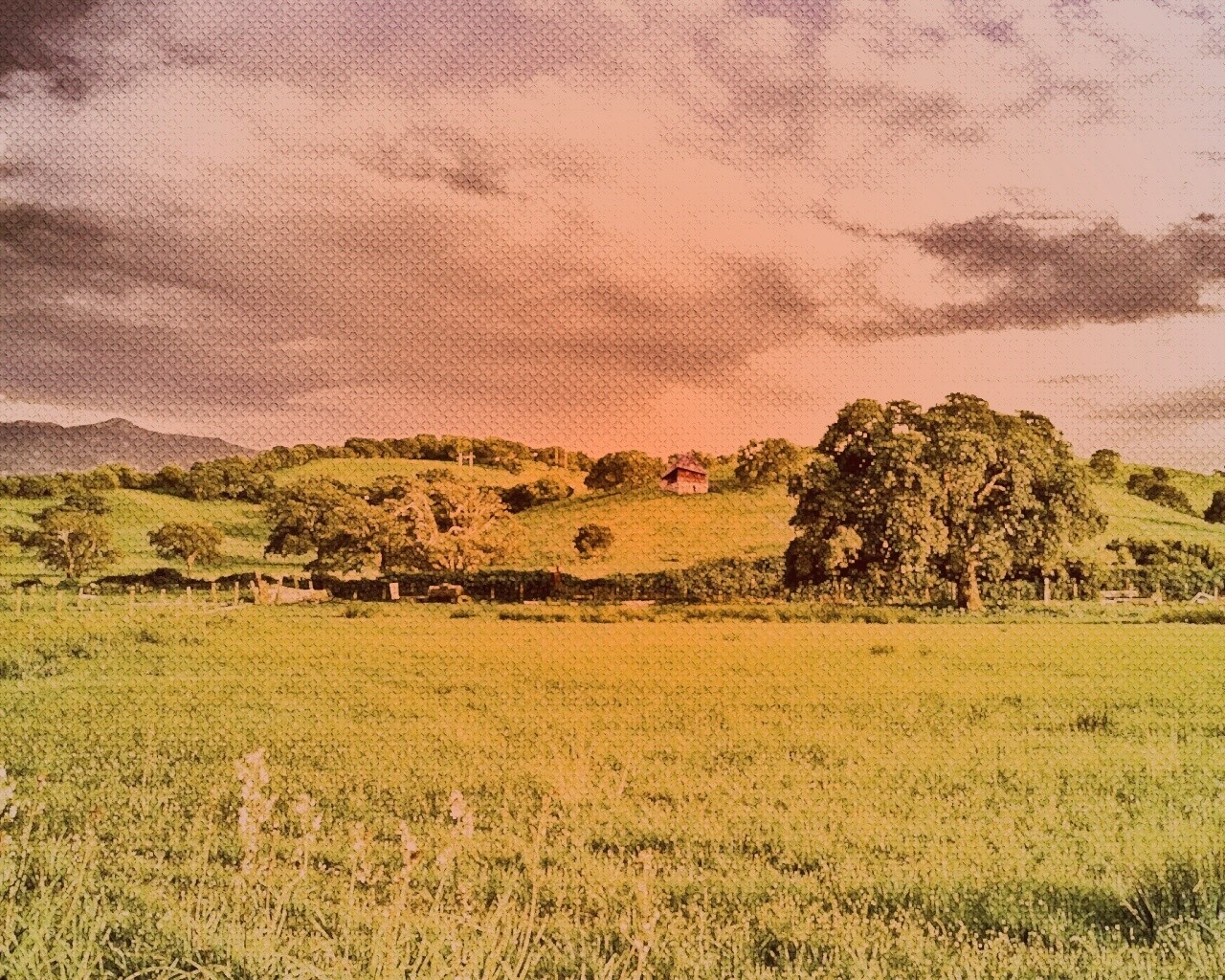 Домик на холмах обои