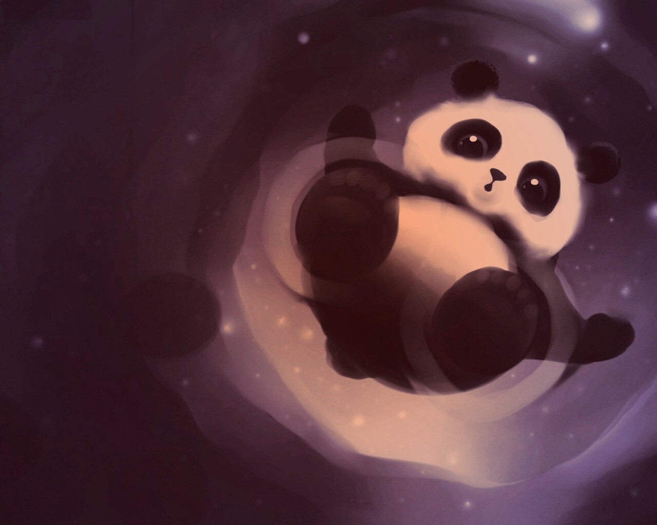 Маленькая панда и лужа обои