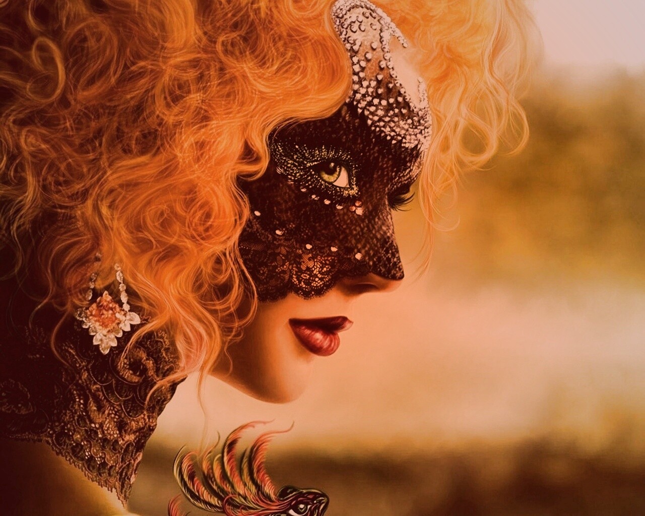 Девушка в карнавальной маске обои