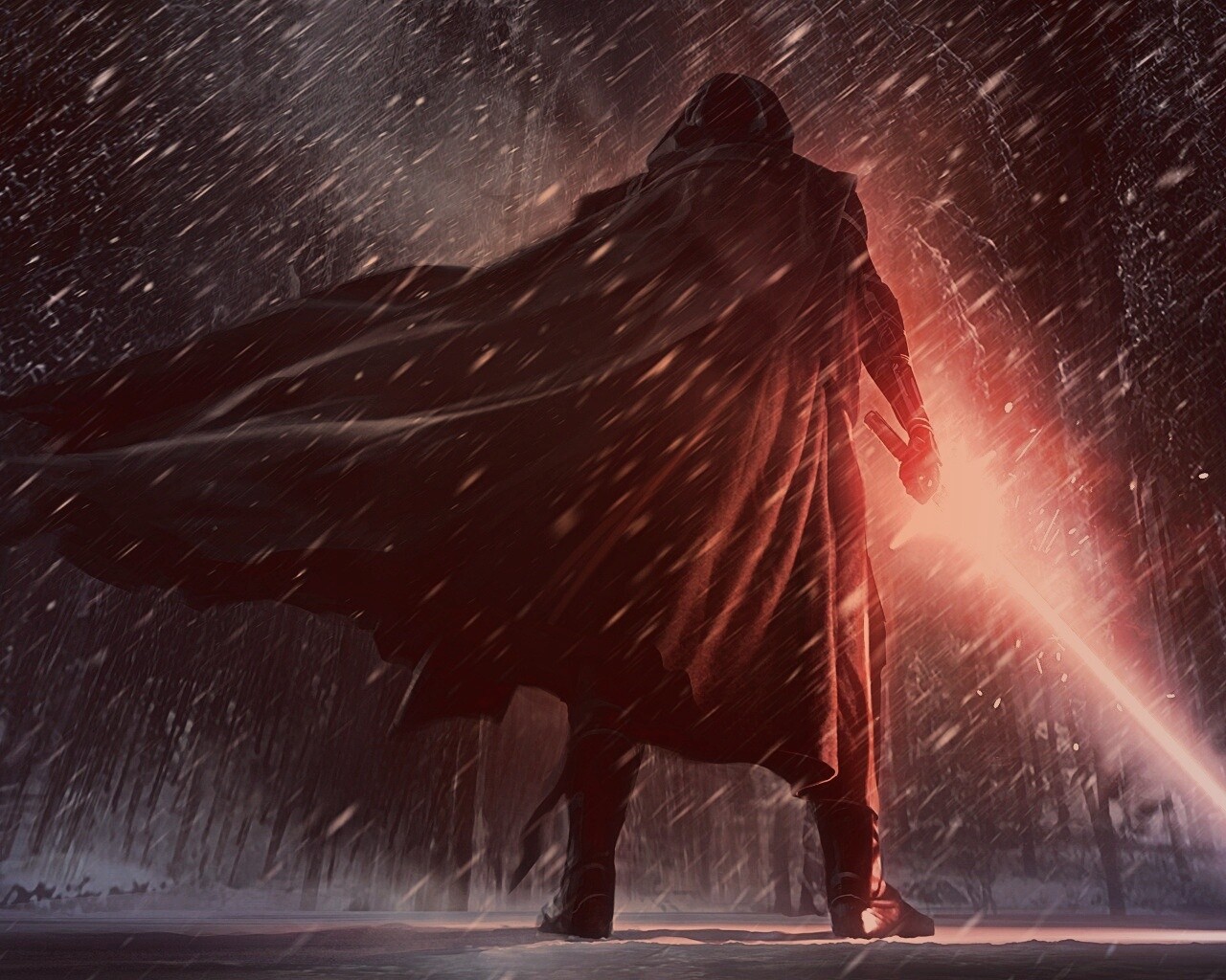 Кайло Рен в зимнем лесу обои