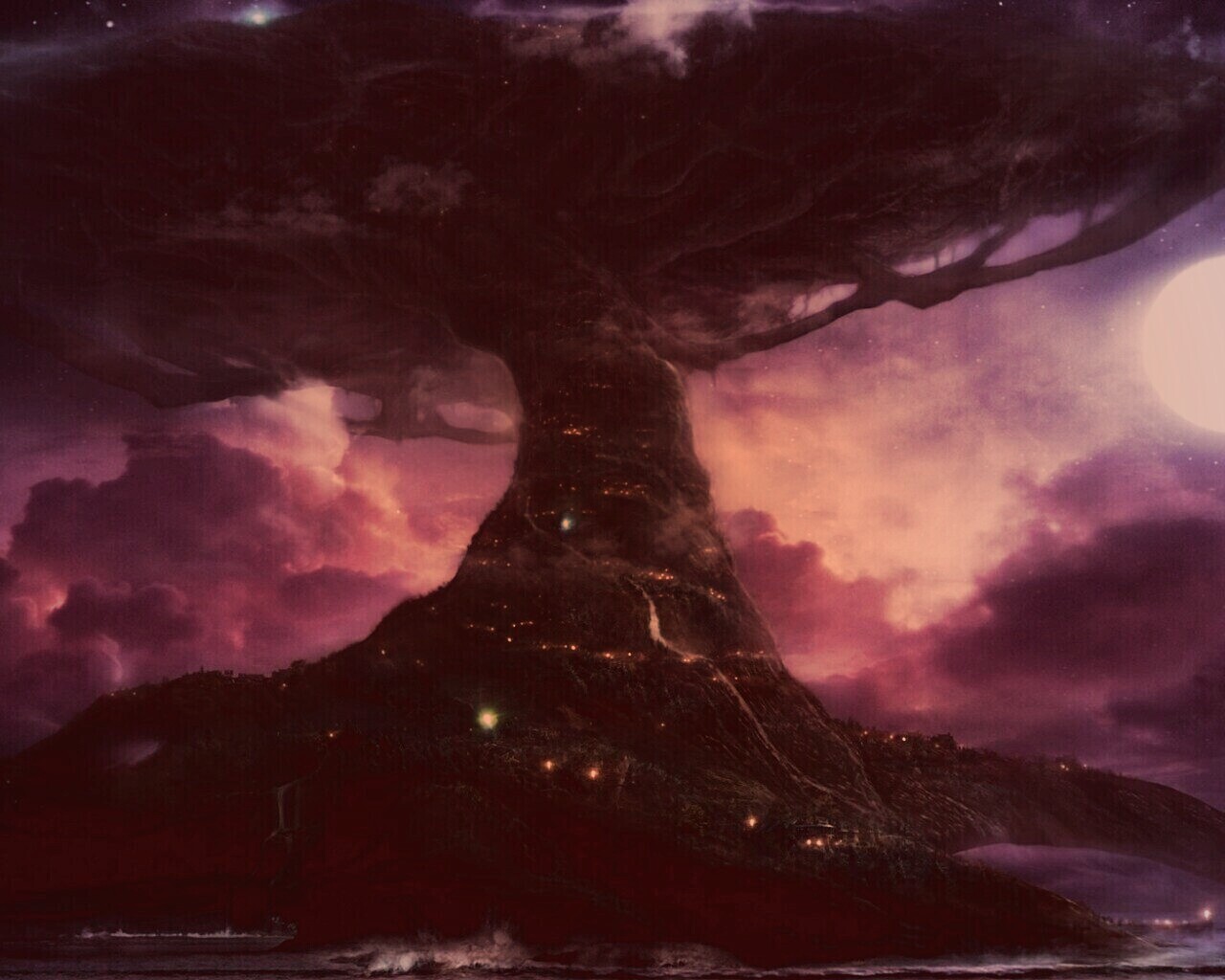 Дерево-город обои