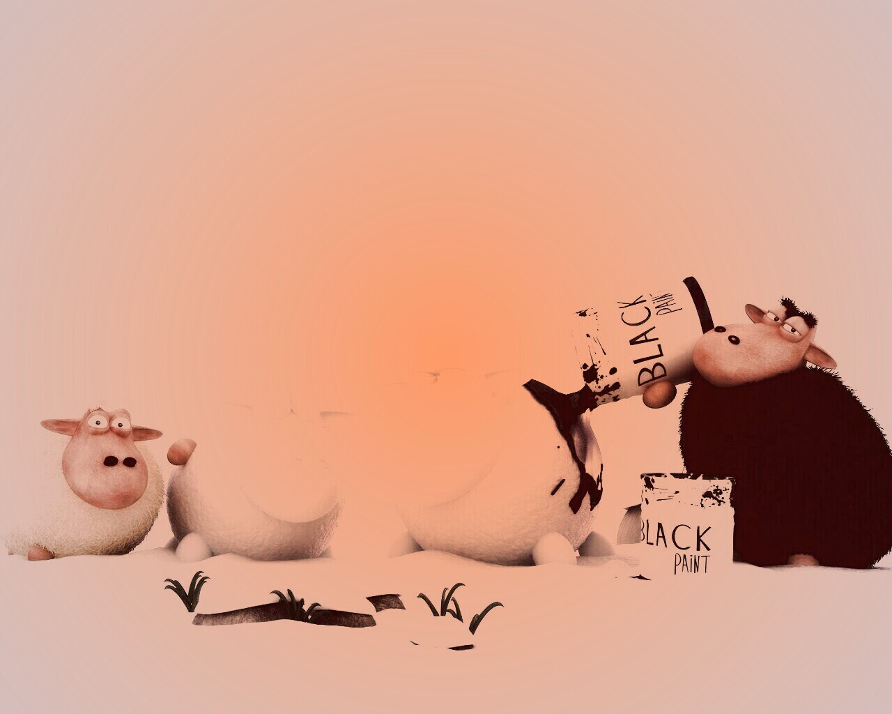 Овечки лепят снеговиков обои