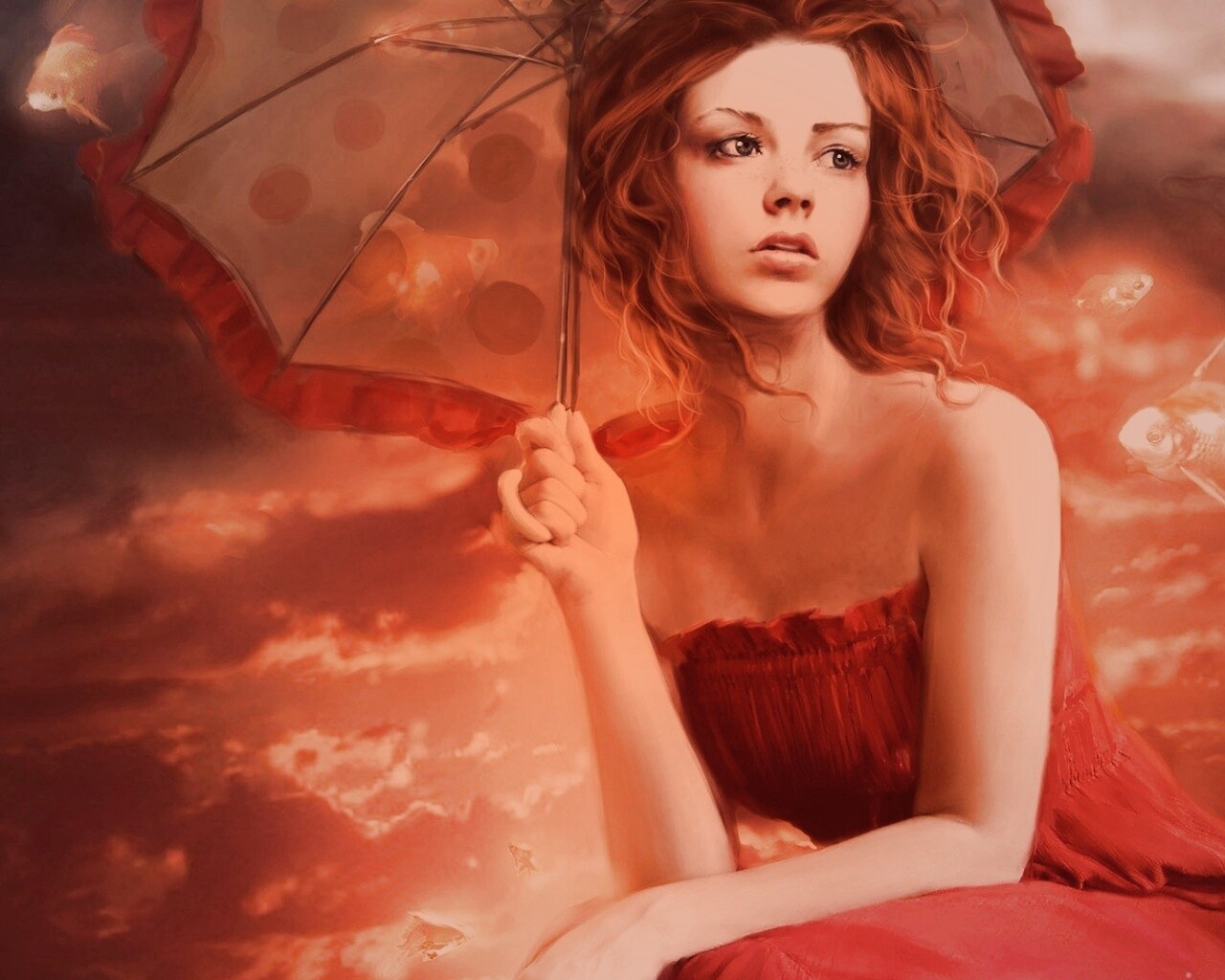 Девушка с зонтиком обои