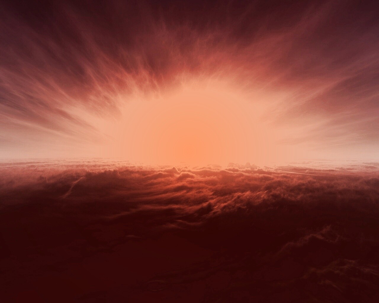 Закат над облаками обои