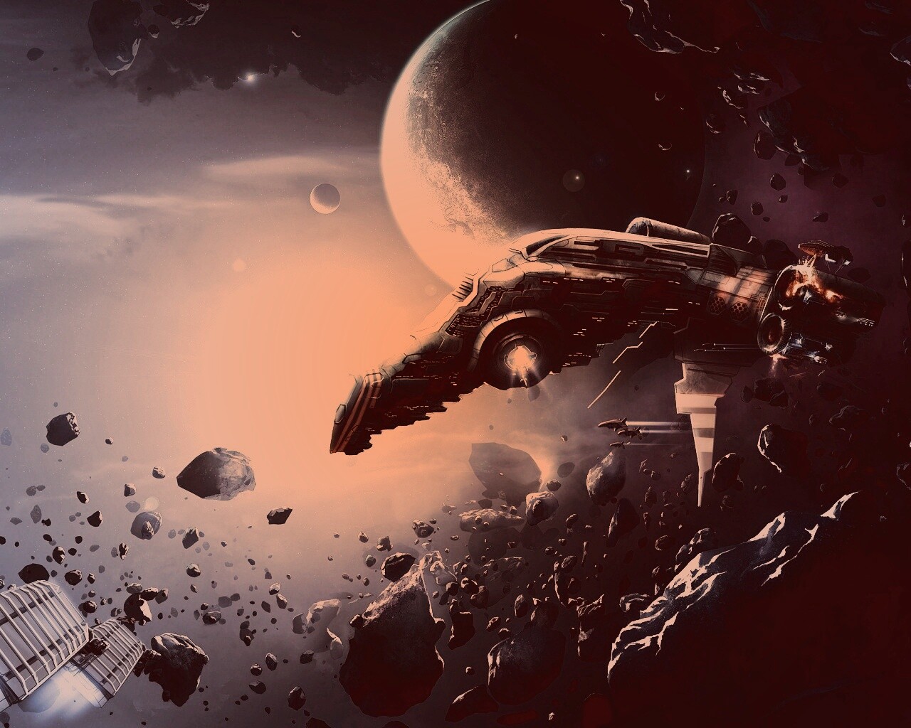 Полет в астероидах обои