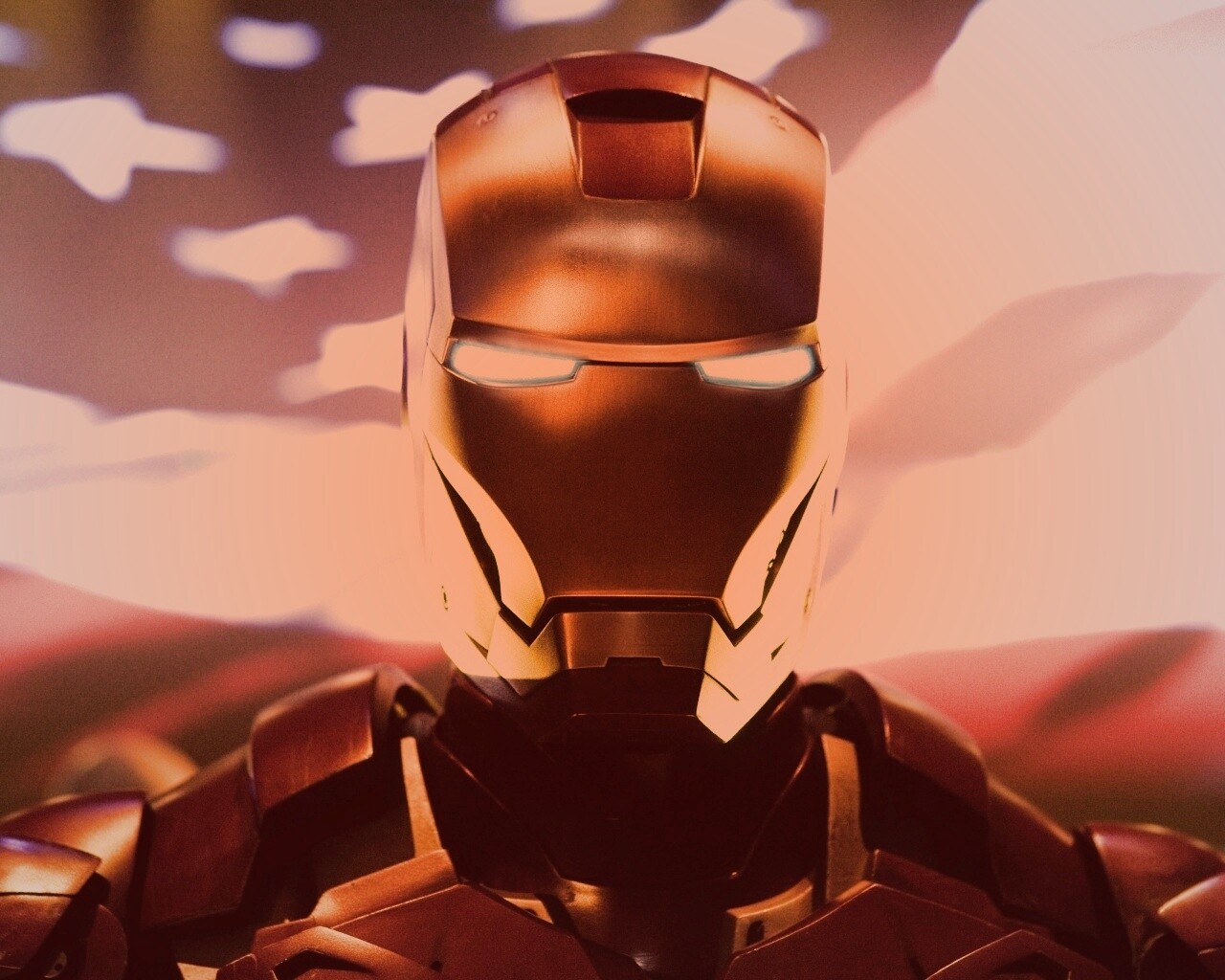 Железный человек на фоне американского флага обои