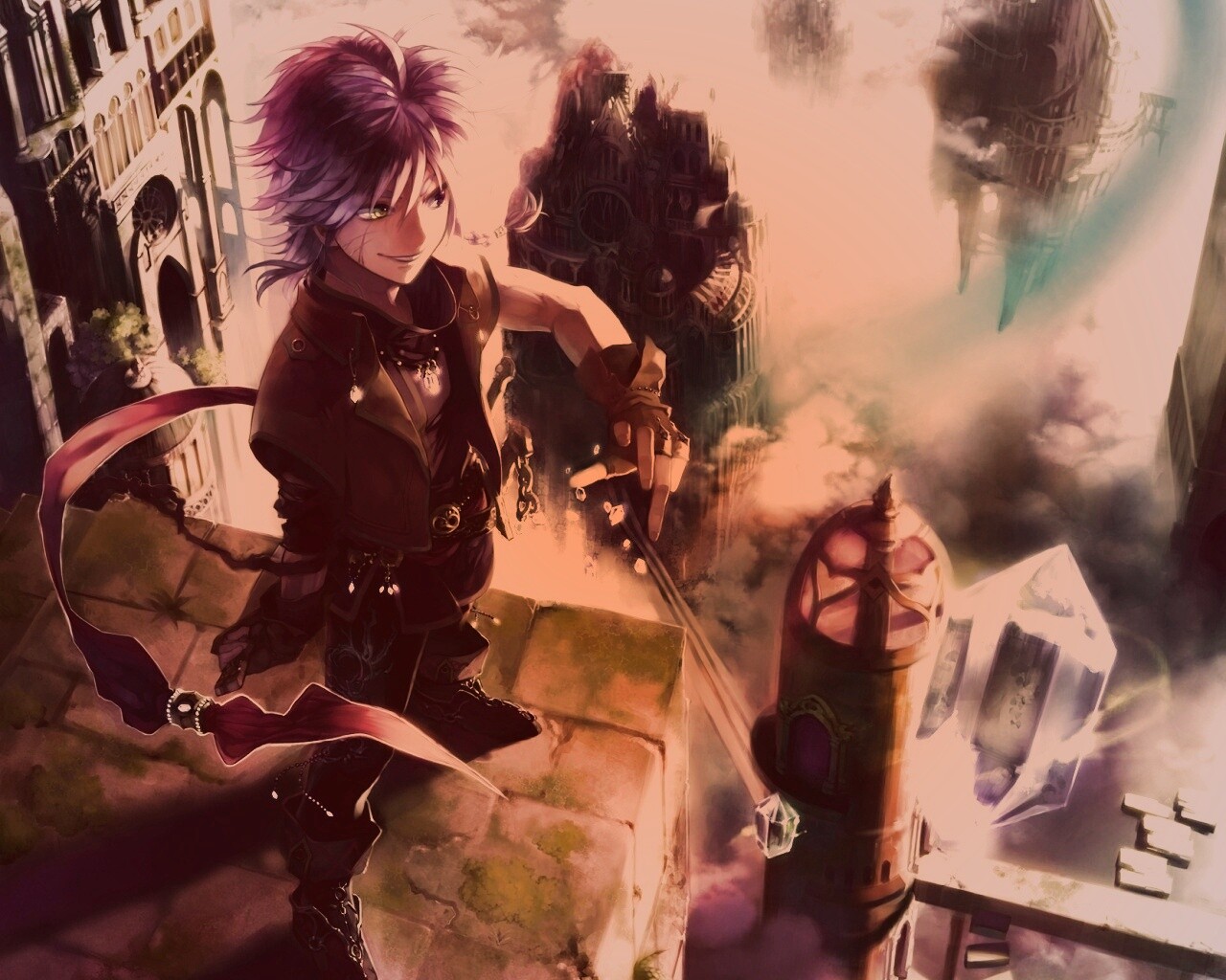 Анимешный парень с горстью кристаллов обои