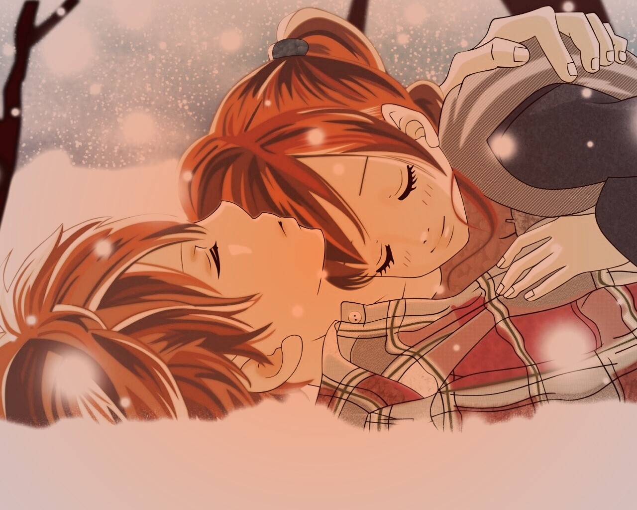 Двое на снегу из Bokura Ga Ita обои