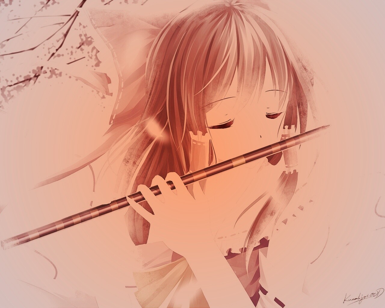 Девочка играет на флейте обои