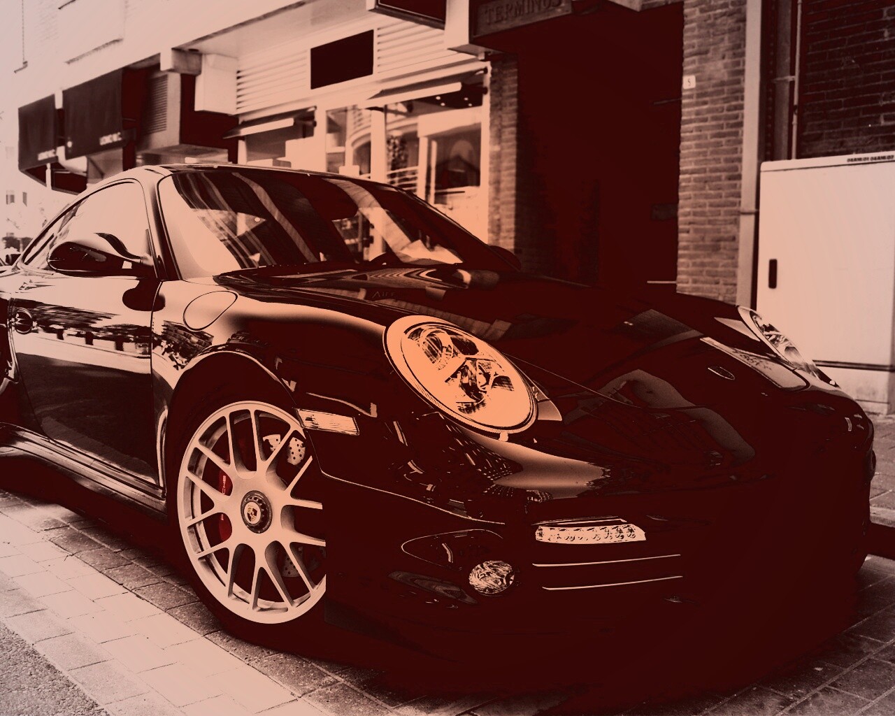 Чёрно-белое фото Porsche обои