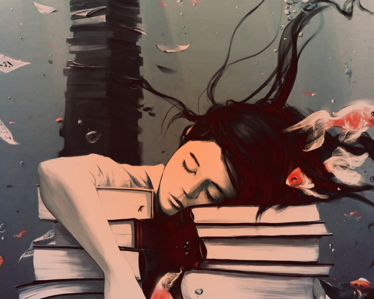 Девочка тонет в знаниях обои