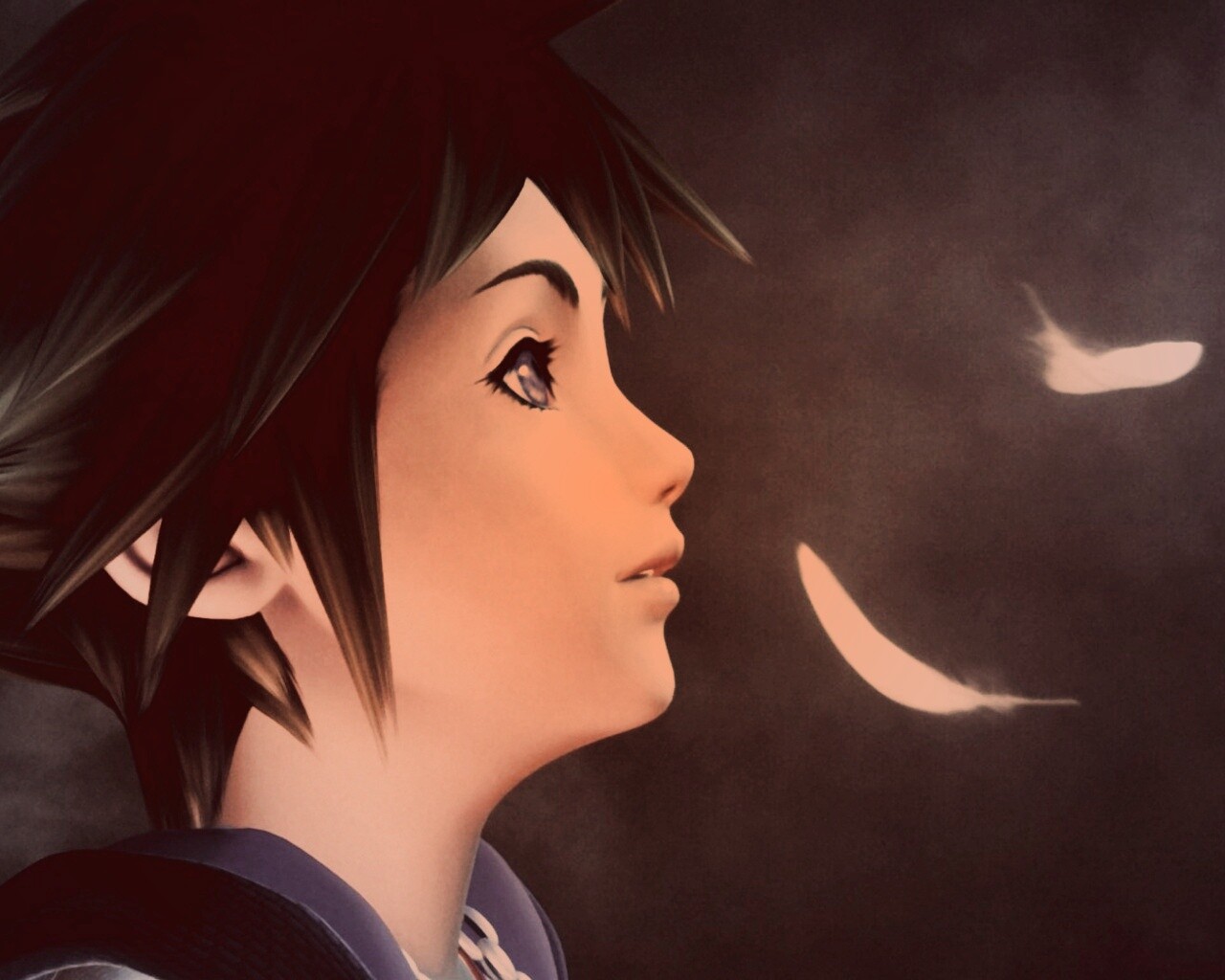 Анимешный парень и белые перья обои