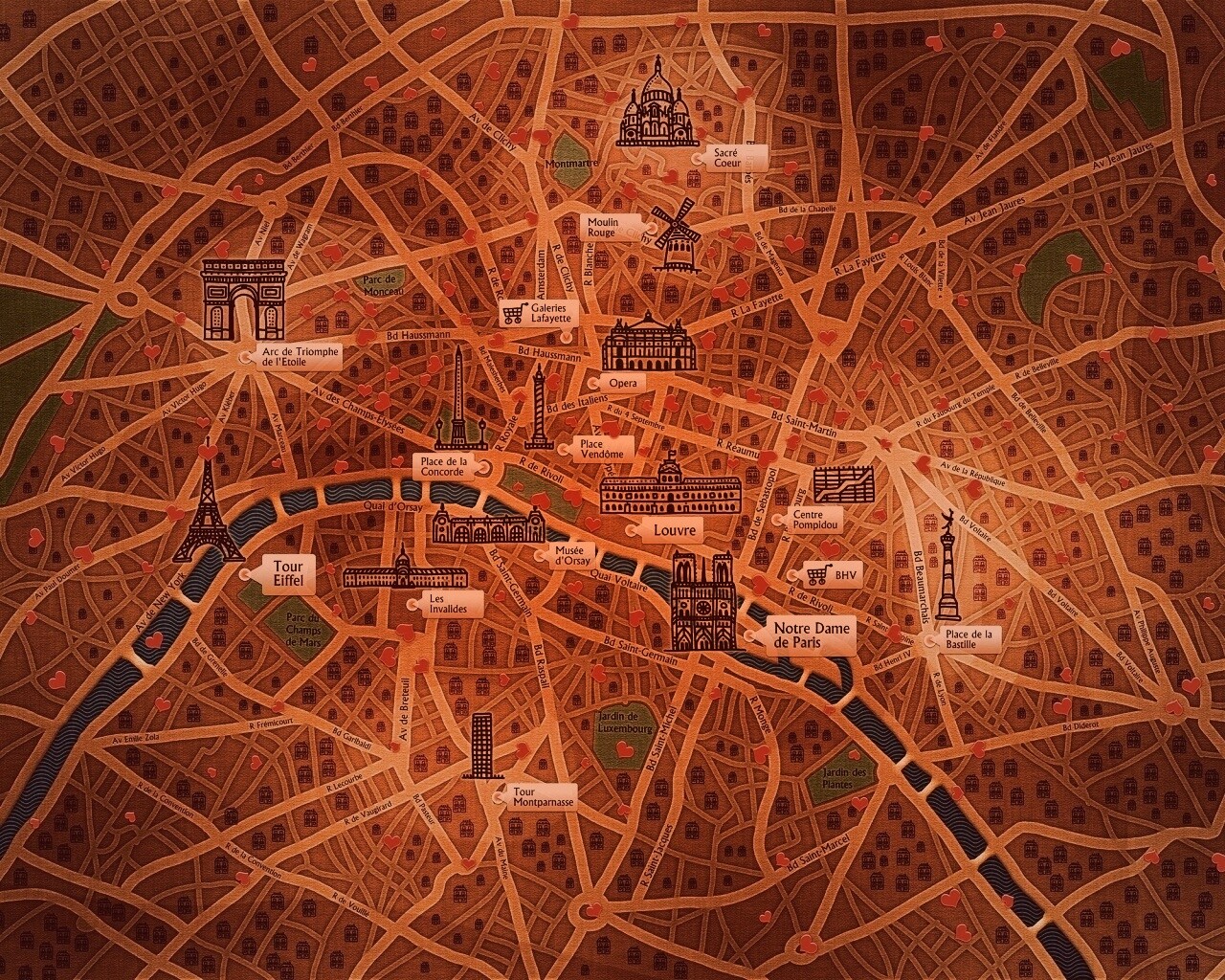 Карта Парижа обои