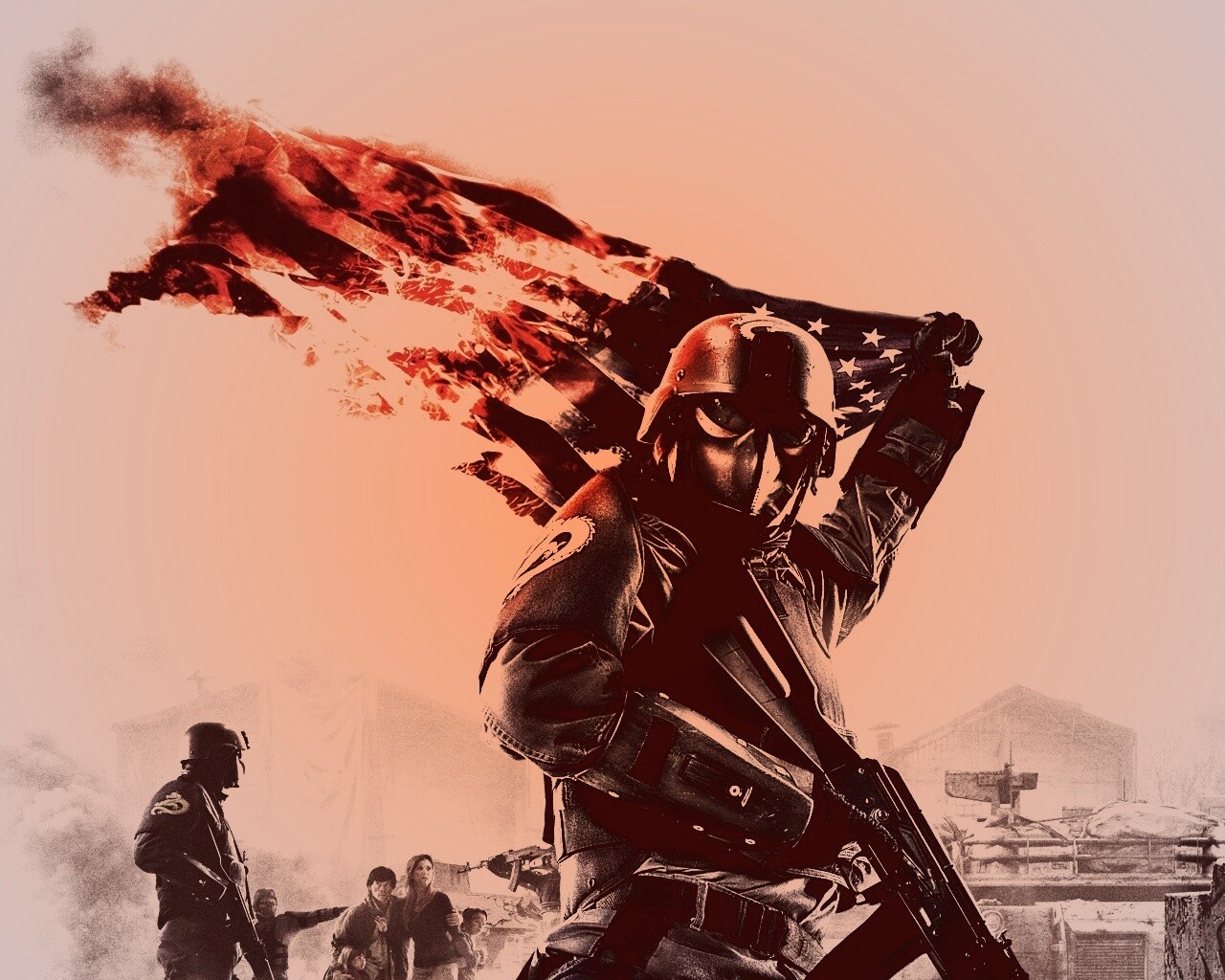 Солдат сжигает американский флаг обои