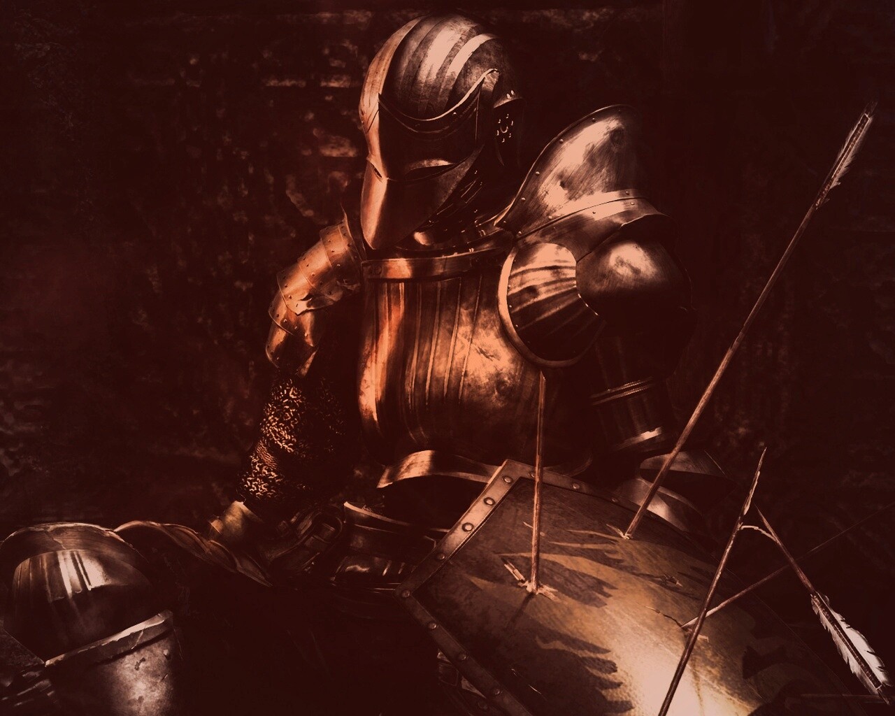 Поверженный рыцарь в доспехах обои