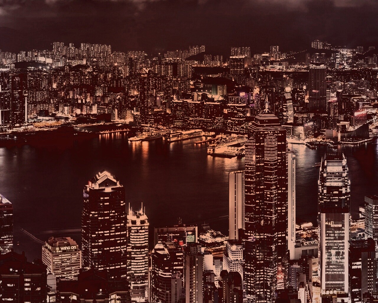 Небоскребы ночью обои