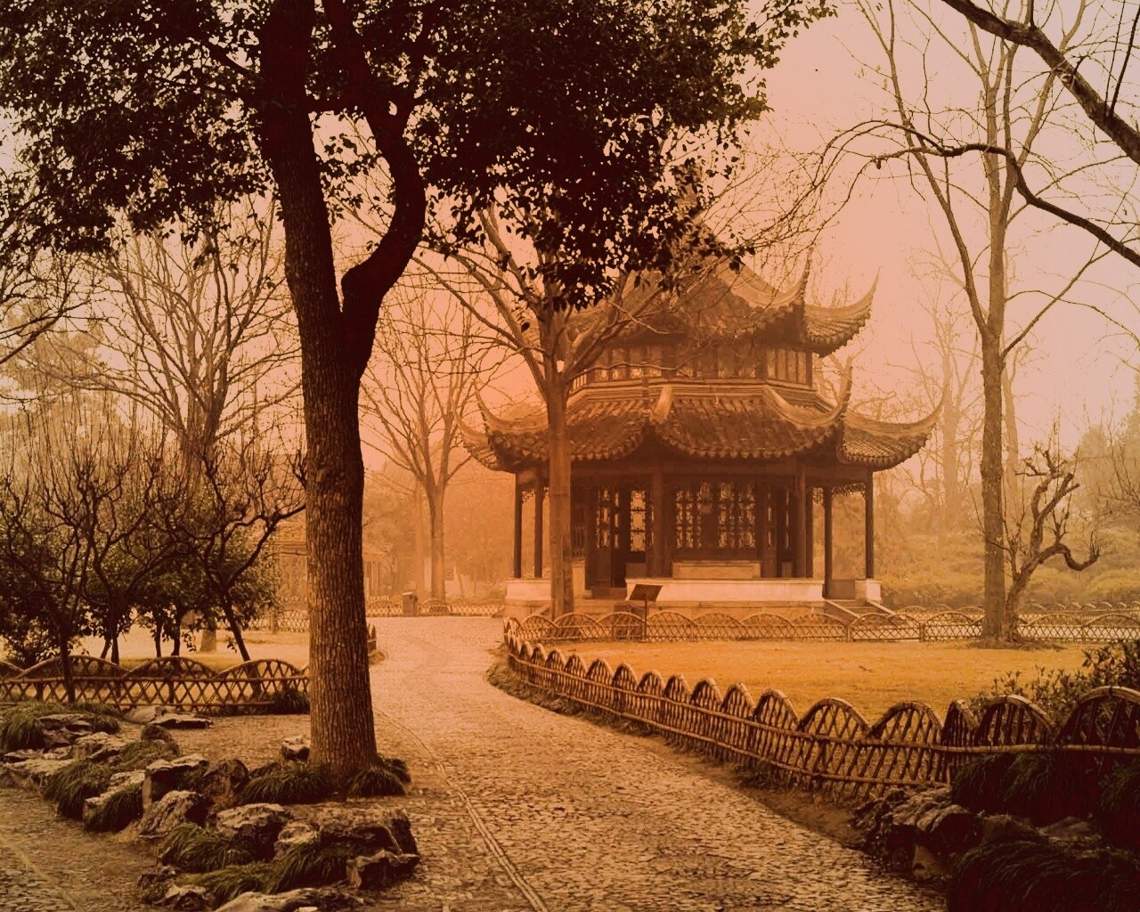 Домик я японском саду обои