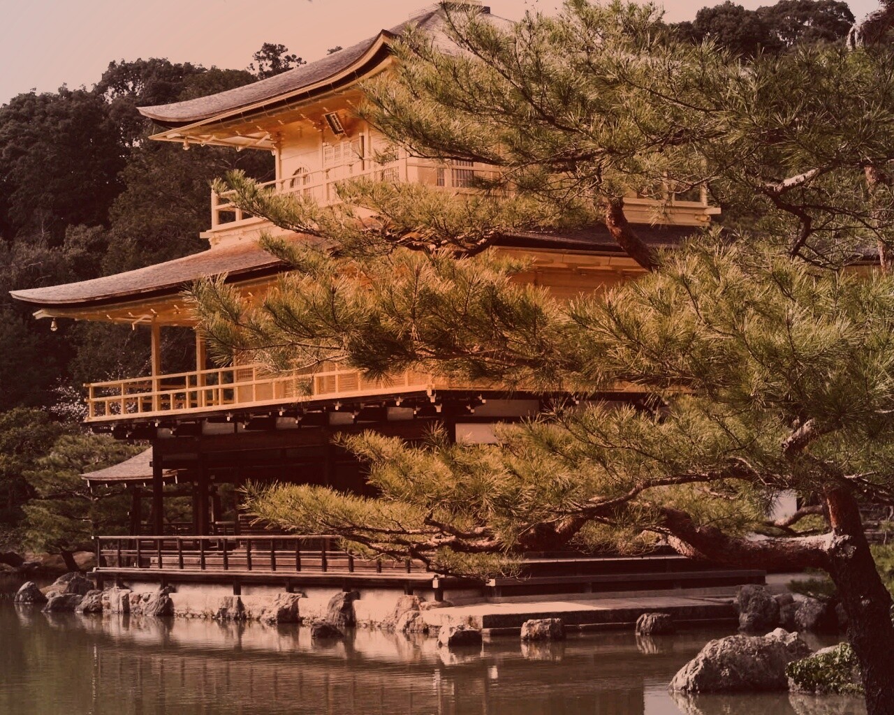 Пагода на берегу озера обои