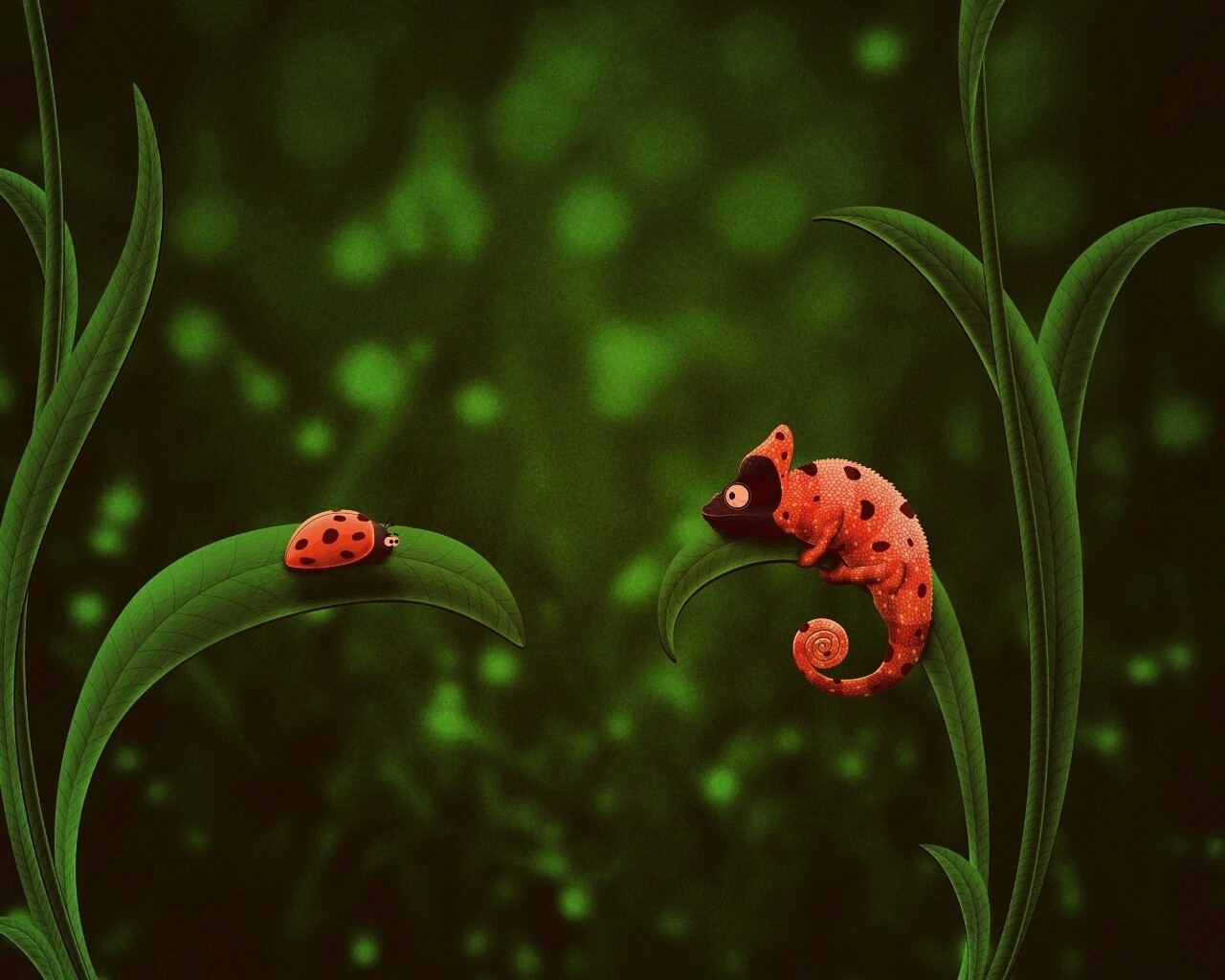 Хамелеон  замаскированный под божью коровку обои