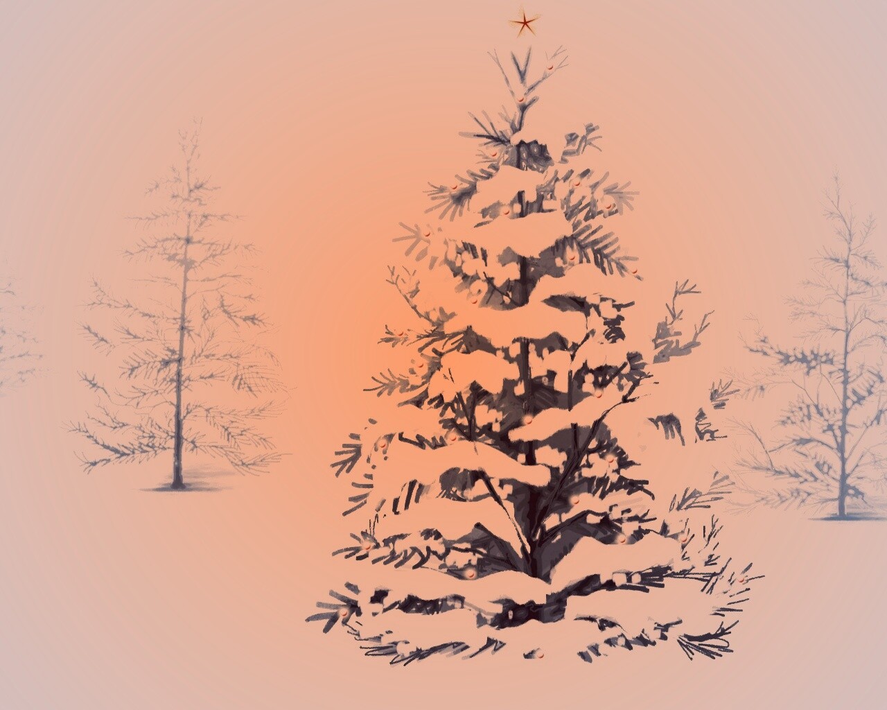 Украшенная ёлочка в лесу обои