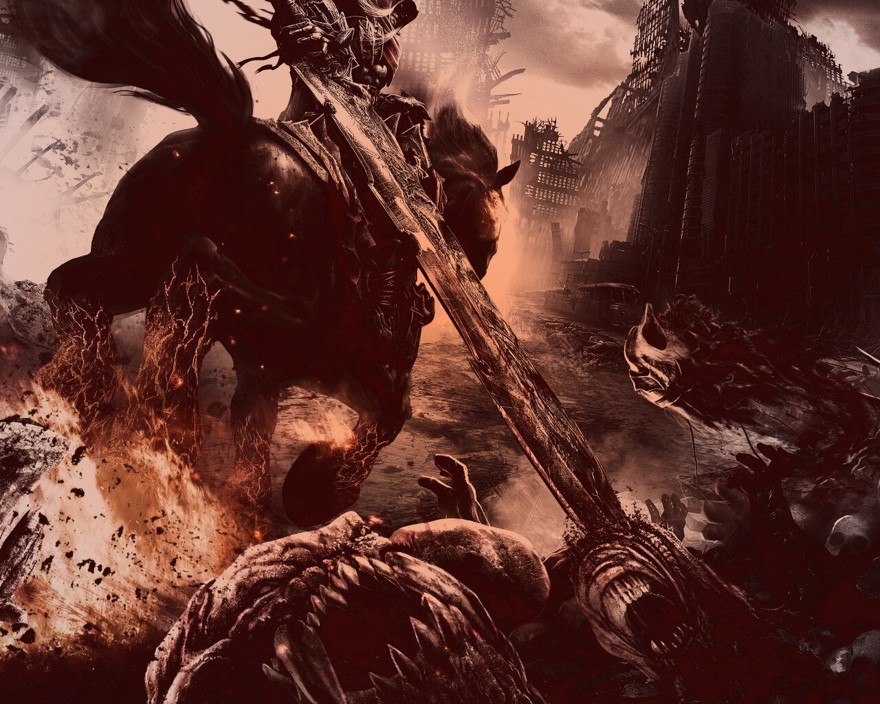 Темный рыцарь на демоническом коне обои