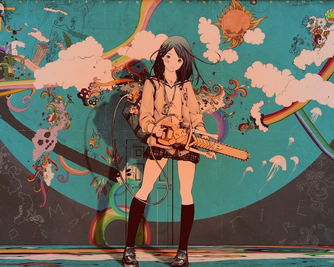 Девушка с бензопилой обои