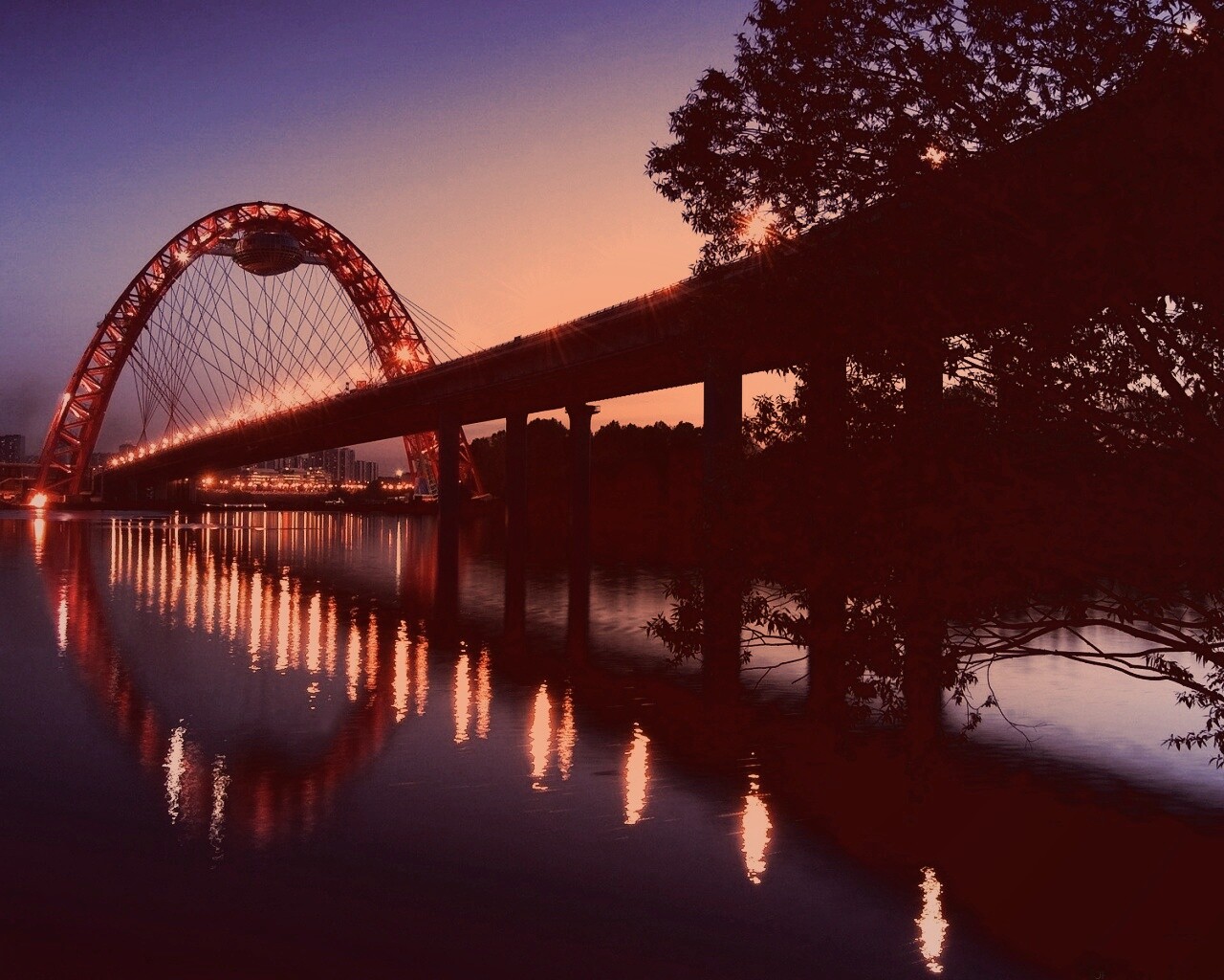 Мост в сумерках обои