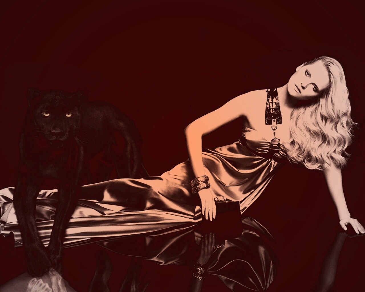 Красотка с пантерой обои