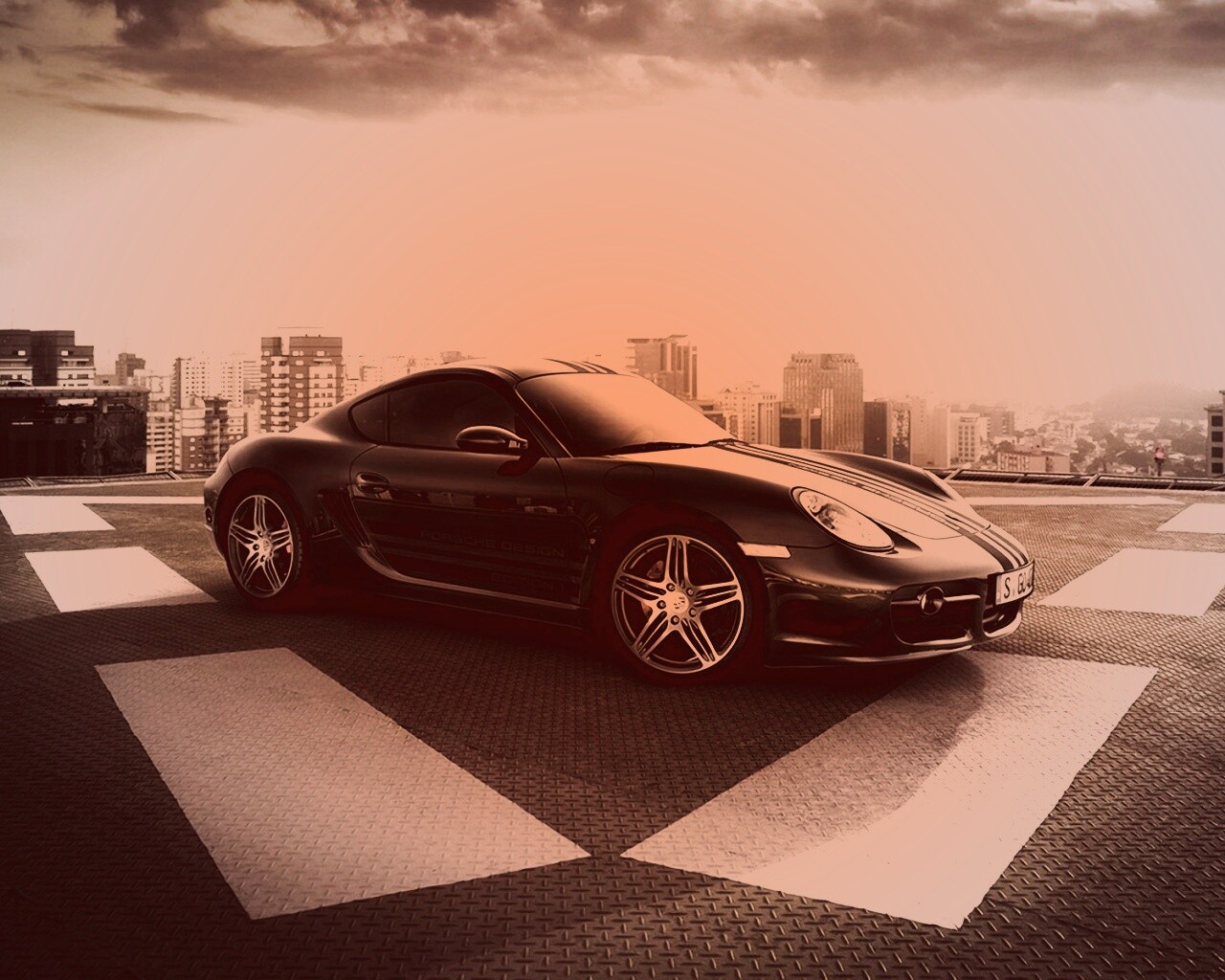 Порш на вертолетной площадке обои