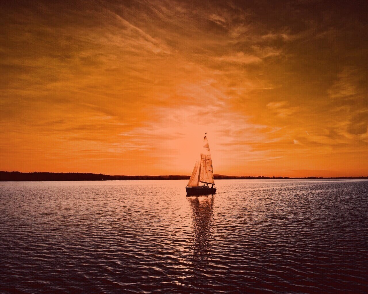 Яхта на закате обои