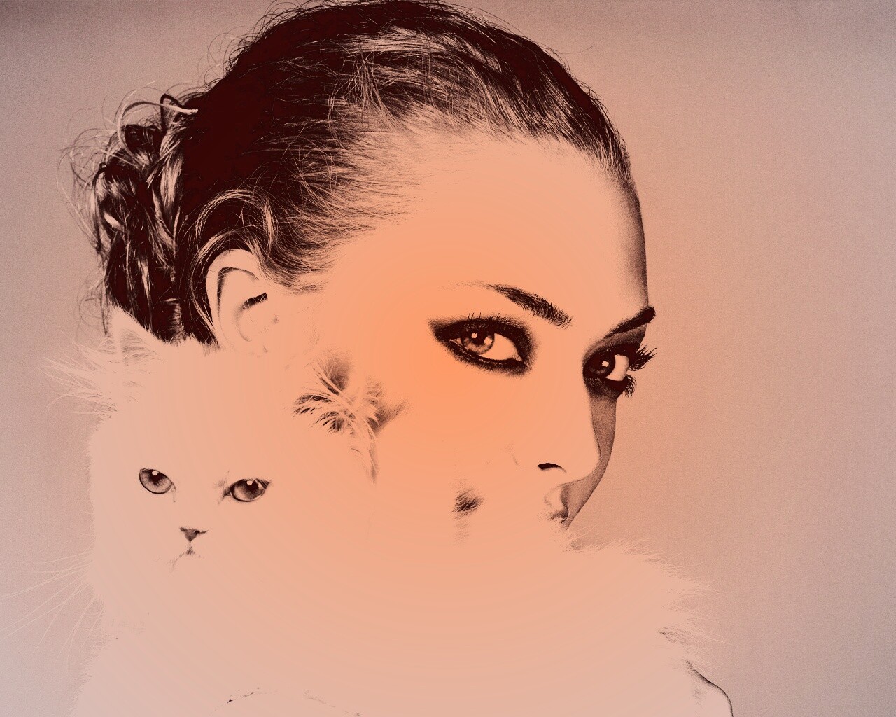 Девушка с кошкой обои