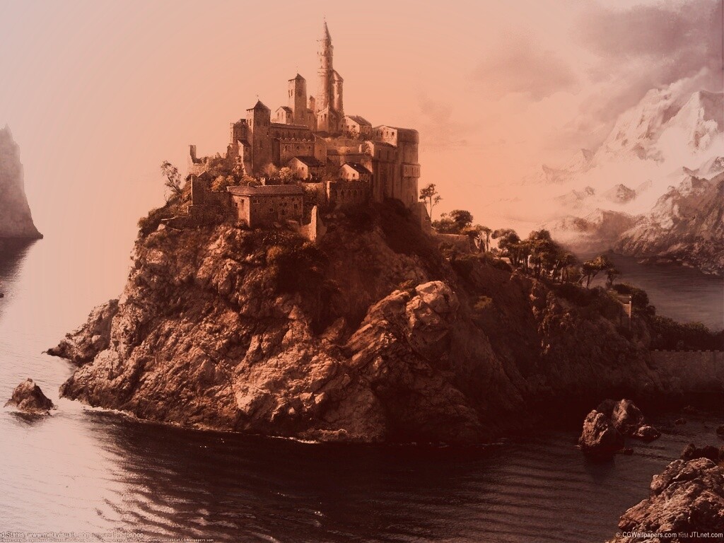 Замок на скале обои