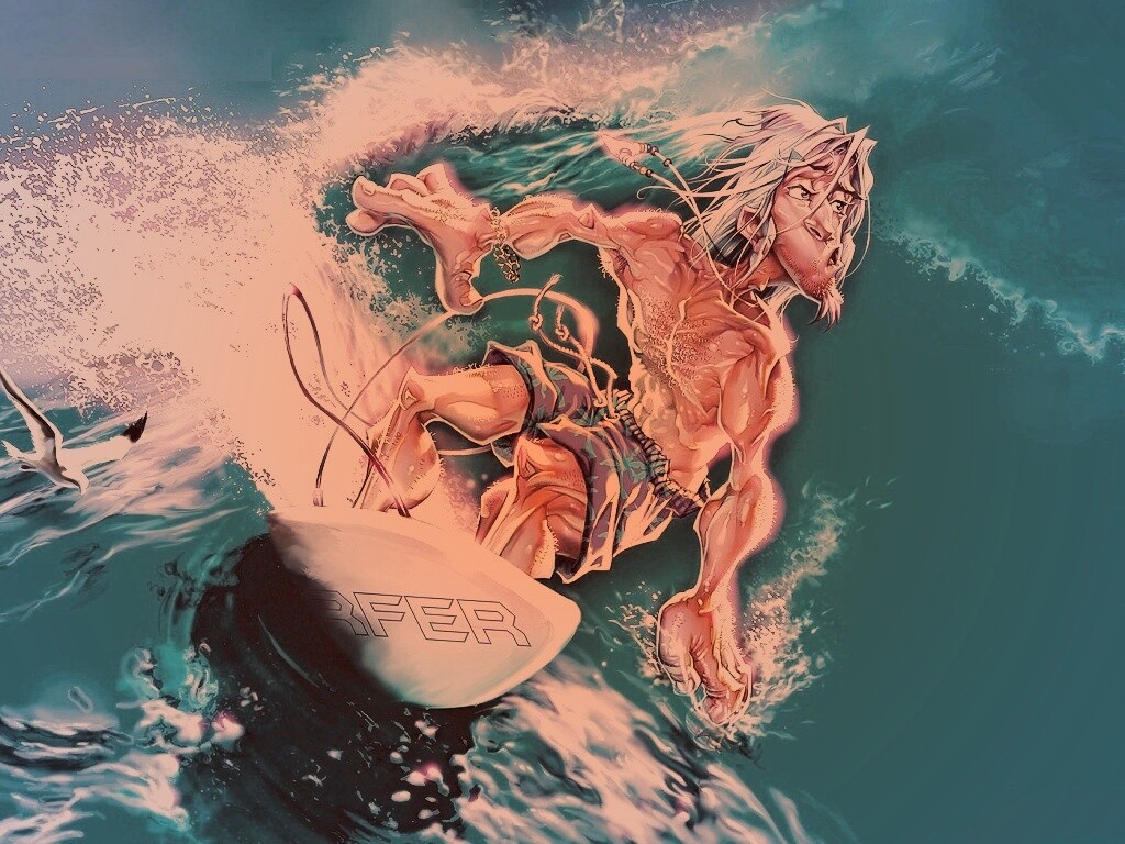 Карикатура на серфера обои