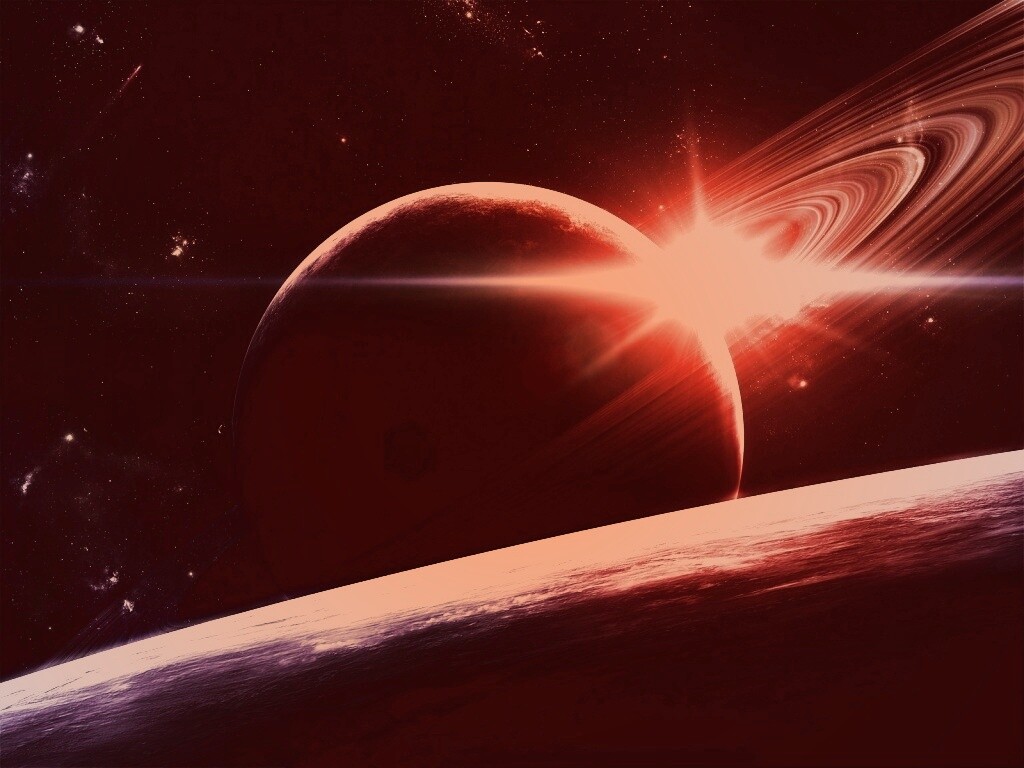 Солнце сквозь кольца Сатурна обои