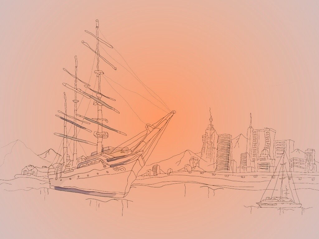 Парусник у города обои