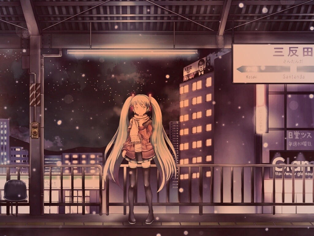 Девочка на остановке обои