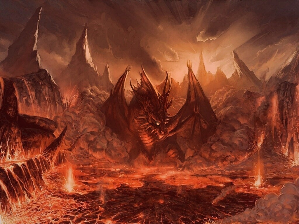 Дракон в лаве обои