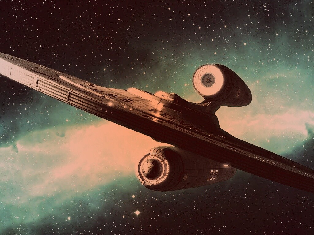 Космический корабль с двумя двигателями обои