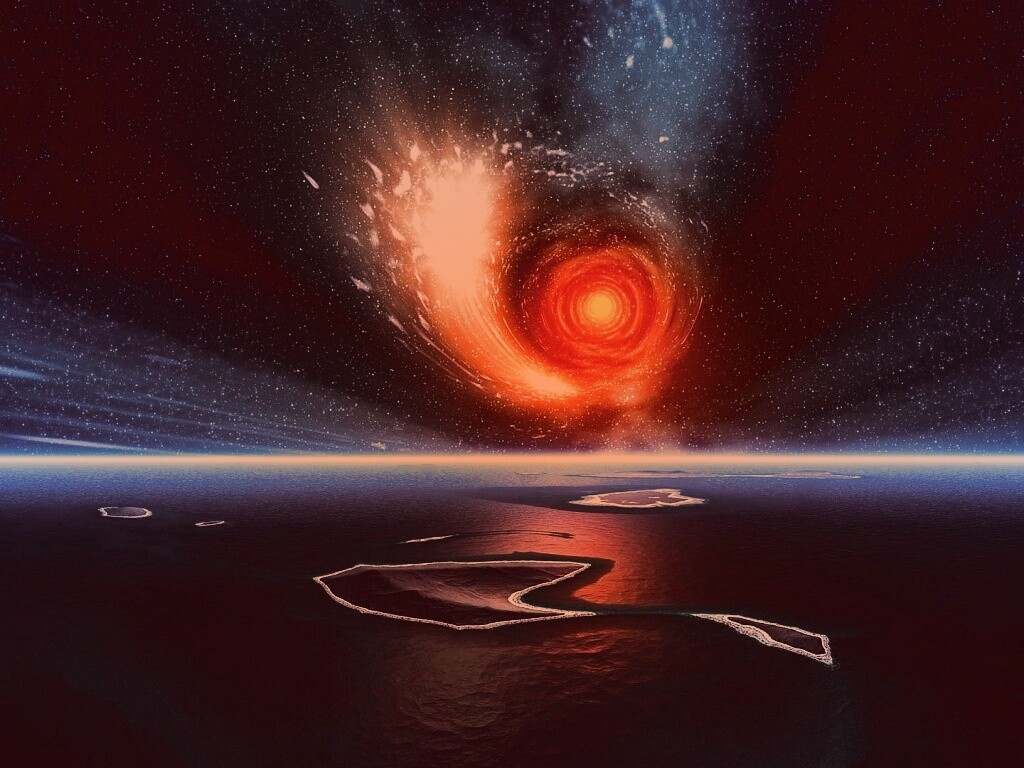 Красная дыра над океаном обои