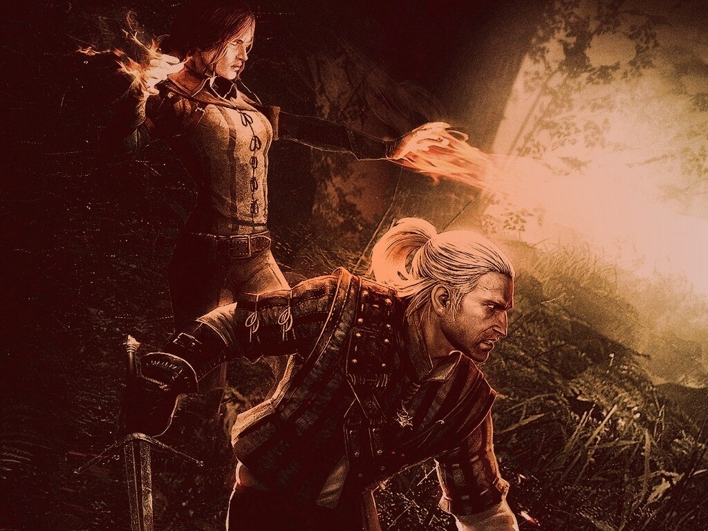 Геральт и Трисс в бою обои