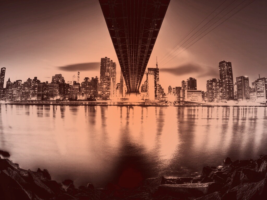 Вид на Остров Рузвельта из-под моста Квиснборо обои