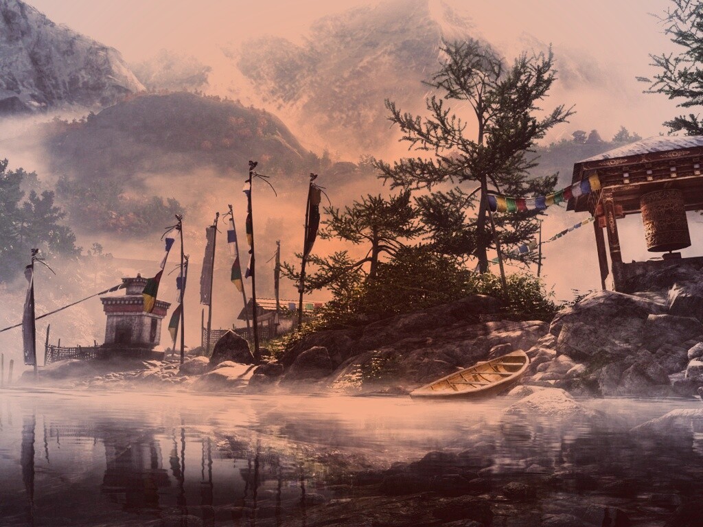 Каменистый берег в тумане обои