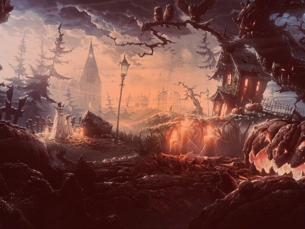 Страшный хэллоувинский пейзаж обои