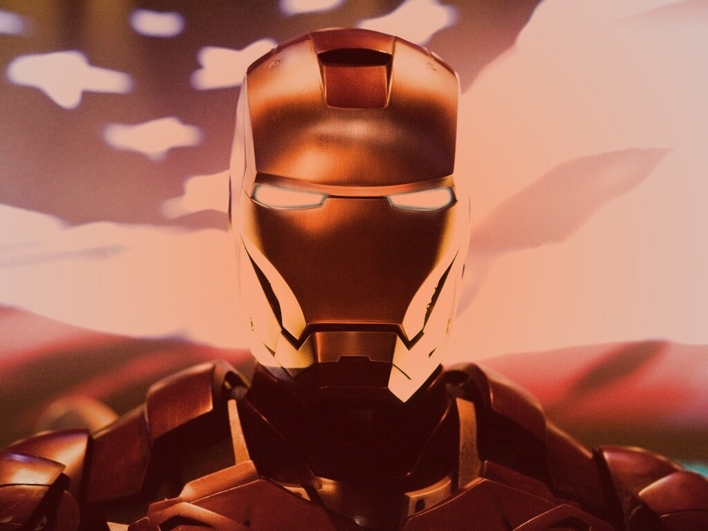 Железный человек на фоне американского флага обои