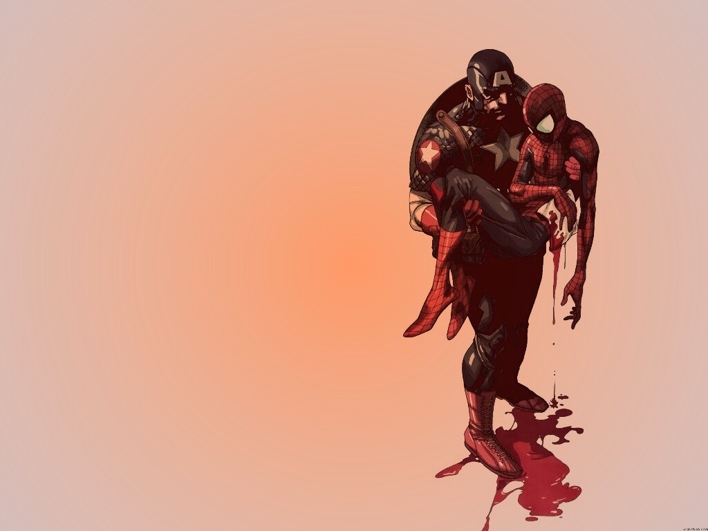 Капитан Америка и раненный Человек-паук обои