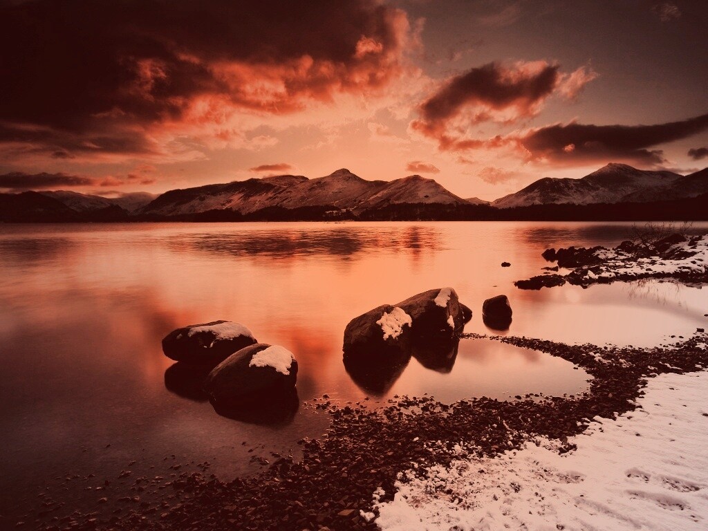 Картинный закат на озере обои